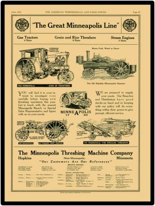 Vtg.  Look 1921 Minneapolis Threshing Machine Co Metal Sign: Gas Tractors,  Steam