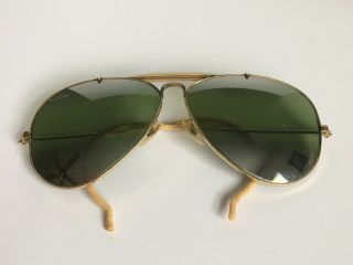 Vtg Antique Ray Ban12k Gf Aviator Sunglasses Reflective Ear Wrap Around