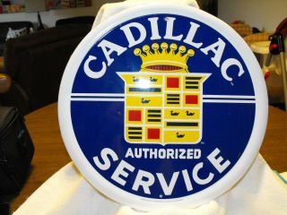 Vintage Cadillac Round Metal Sign Authorized Service Embossed Edge See Photos,  S
