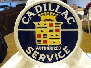 VINTAGE CADILLAC ROUND METAL SIGN AUTHORIZED SERVICE EMBOSSED EDGE SEE PHOTOS,  S 5