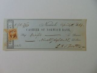 Rare " Conn Senator " Lafayette S.  Foster Signed Check Dated 1863 W/ Bank Stamp