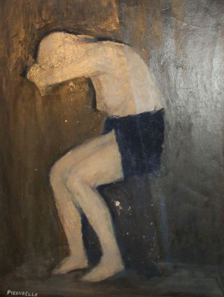 Vintage Italian Expressionist Nude Portrait Oil Painting Signed Pirandello