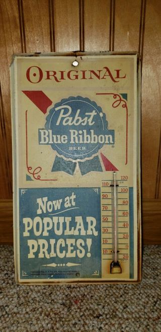 Vintage Metal Pabst Blue Ribbon Beer Sign Thermometer.