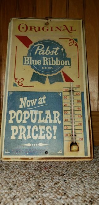 VINTAGE METAL PABST BLUE RIBBON BEER SIGN THERMOMETER. 2