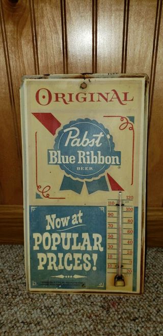 VINTAGE METAL PABST BLUE RIBBON BEER SIGN THERMOMETER. 8