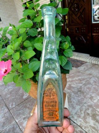 Open Pontil Cathedral Pepper Sauce & Label Mid 1800’s