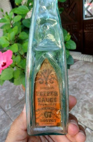 OPEN PONTIL Cathedral Pepper Sauce & Label mid 1800’s 4