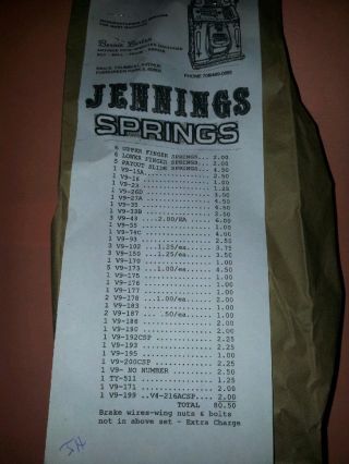 Jennings Replacment Spring Set For Jennings Antique Slot Machine Jennings Chief