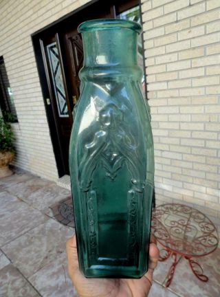 LARGE 11 ¾” antique CATHEDRAL PICKLE Medium Emerald Green IRON PONTIL mid 1800’s 10