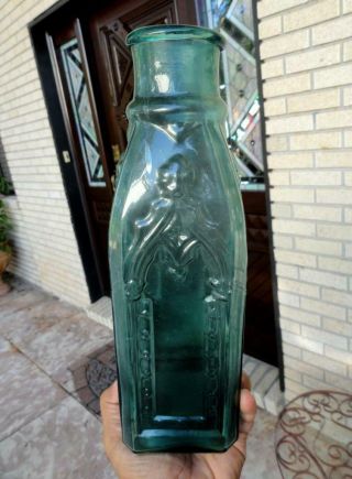 LARGE 11 ¾” antique CATHEDRAL PICKLE Medium Emerald Green IRON PONTIL mid 1800’s 11