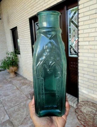 LARGE 11 ¾” antique CATHEDRAL PICKLE Medium Emerald Green IRON PONTIL mid 1800’s 12