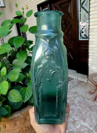 LARGE 11 ¾” antique CATHEDRAL PICKLE Medium Emerald Green IRON PONTIL mid 1800’s 2