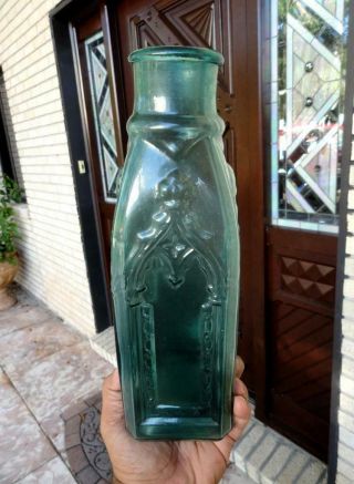 LARGE 11 ¾” antique CATHEDRAL PICKLE Medium Emerald Green IRON PONTIL mid 1800’s 5