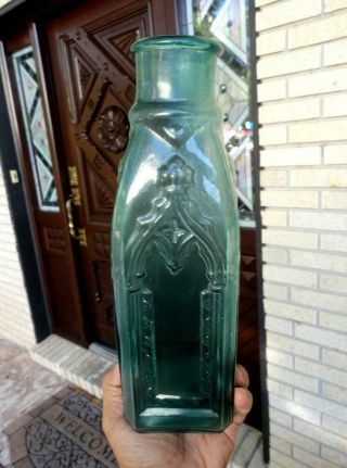 LARGE 11 ¾” antique CATHEDRAL PICKLE Medium Emerald Green IRON PONTIL mid 1800’s 6