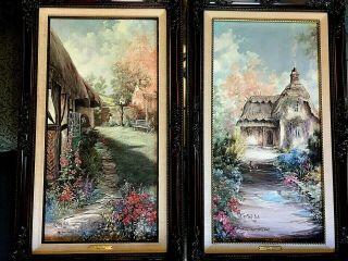 Marty Bell Framed 17”x29” Signed Jasmine Thatch & Dove Cottage Garden 2