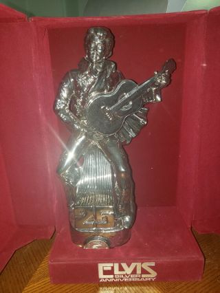 Vintage Mccormick Silver Elvis Presley Decanter 25th Anniversary Music Box Coin