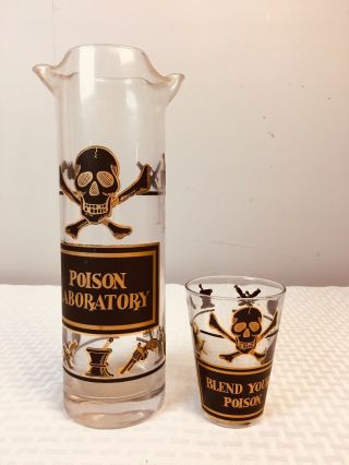 Vintage Blend Pick Your Poison Laboratory Georges Briard Skull Glass Pitcher Mcm