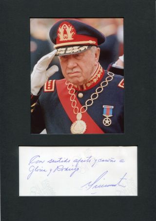 Augusto Pinochet (,) Chile Autograph,  Photo Signed Verso & Mounted