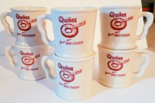 6 VTG QWIKEE DONUTS Diner Style Heavy Ceramic Coffee Mug Cup SHENANGO CHINA 6