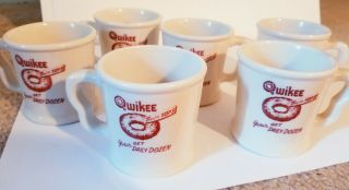 6 VTG QWIKEE DONUTS Diner Style Heavy Ceramic Coffee Mug Cup SHENANGO CHINA 8