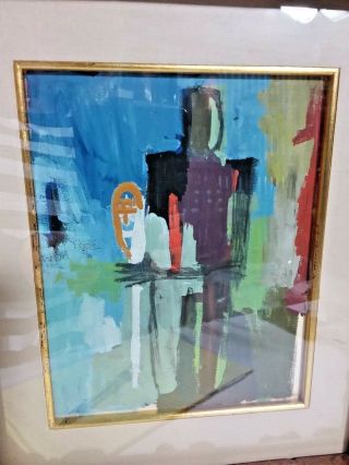 Vintage Colorful MCM Watercolor Male Abstract Signed Perez 2