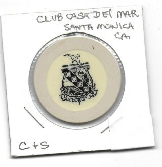 Obsolete Crest & Seal Casino Chip - Ccdm (club Casa Del Mar) - L.  A. ,  Calif.