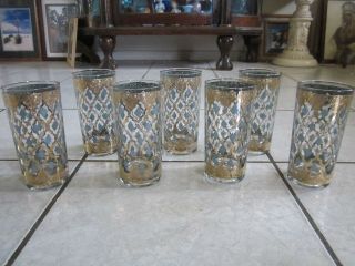 7 Culver Seville Highball Tumbler Aqua/teal Diamond Deco