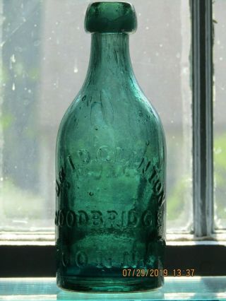 Dark Green Iron Pontil Soda Water Bottle: U & I D Clinton Woodbridge Conn