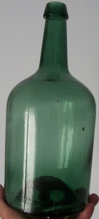 Gorgeous Iron Pontiled Forest Green Demijohn 12.  25 Inches Tall Applied Top