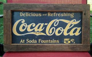 Vintage Coca Cola 5¢ Advertising Sign W/barn Wood Frame Sunday