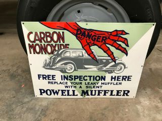 " Powell Muffler " Porcelain Advertising Sign,  (24 " X 18 "),  Near,