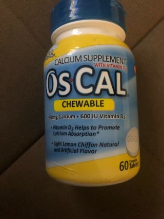 Oscal Calcium Vitamin D3 Lemon Chiffon 60 Chewable Tablets 1/31/17 Os Cal