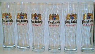 Set Of Six (6) Red Konig Ludwig Weissbier - Bavarian German Bar Glasses 0,  5l