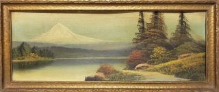 Antique Oil Painting American Robert Wood Mt.  Hood Oregon Landscape