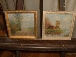 2 Very Old Oil Paintings{ Dutchlandscapes On Wood }.  Is Antique