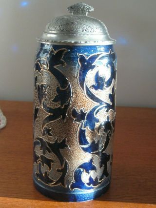 Antique German Beer Stein - Sarreguemines - 1l - Incised Petwer Lid