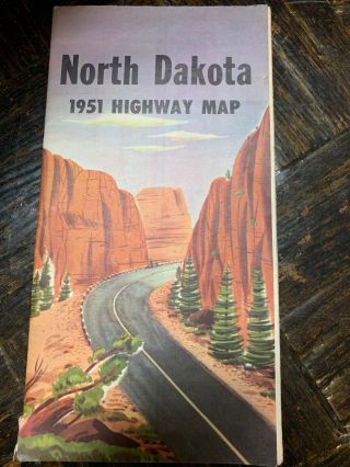 Vtg.  1952 North Dakota Road Map Petroliana Man Cave