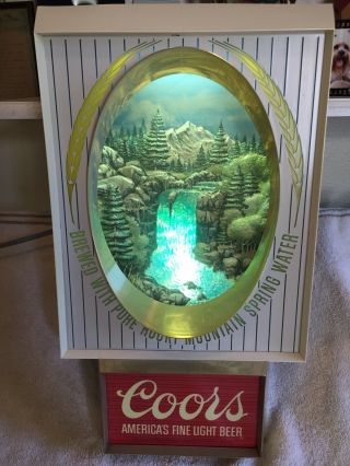 Vintage Coors Motion Lighted 3d Beer Sign Rocky Mountains Waterfall
