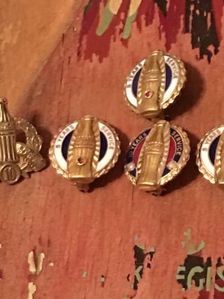 6 Coca Cola Service Pins 10k gold with Diamonds Rubies and Pearls.  5,  10,  30 yr 11