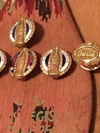 6 Coca Cola Service Pins 10k gold with Diamonds Rubies and Pearls.  5,  10,  30 yr 12