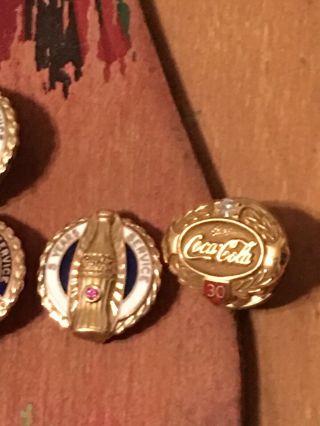 6 Coca Cola Service Pins 10k gold with Diamonds Rubies and Pearls.  5,  10,  30 yr 8