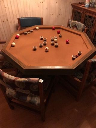 Vintage Wooden 3 In 1 - 52 " Octagon Combo - Dining,  Poker,  Bumper Pool Table