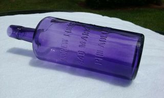 ANTIQUE AMETHYST 1800 ' S ANDREW FORBES 940 MARKET ST.  WHISKEY BOTTLE NEARLY 11 