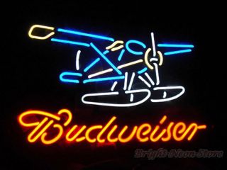 Budweiser Plane Neon Sign Bar Pub Real Neon Light17 " X14 " Display Store Beer