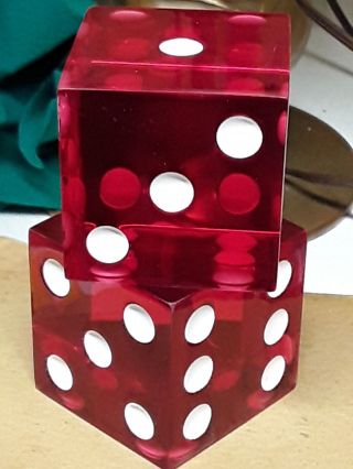 Vintage Old 2 Large Jumbo Cherry Red Dice Lucite Rare 2 " Pair