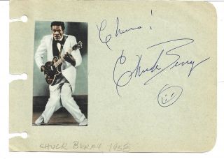 Chuck Berry - Vintage Hand Signed Album Page With Image /guaranteed,