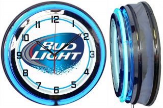 Bud Light 19 " Double Neon Clock Mancave Bar Garage Beer Blue Neon
