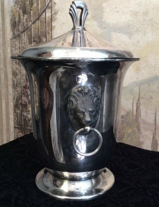 Vintage Sheffield Silver Plated Ice Bucket With Lion Head Handles