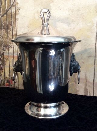 Vintage Sheffield Silver Plated Ice Bucket with Lion Head Handles 2