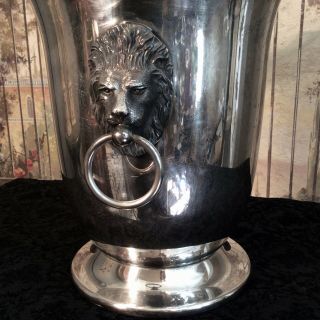 Vintage Sheffield Silver Plated Ice Bucket with Lion Head Handles 3